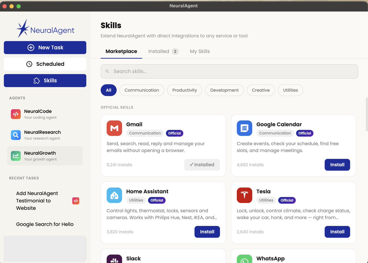 Announcing NeuralAgent Skills, a game changing NeuralAgent feature that is almost ready for launch.

For those of you who don't know, NeuralAgent is your Personal AI Assistant That Operates Your Entire Computer and it's used by tens of thousands of users all around the world.

I
