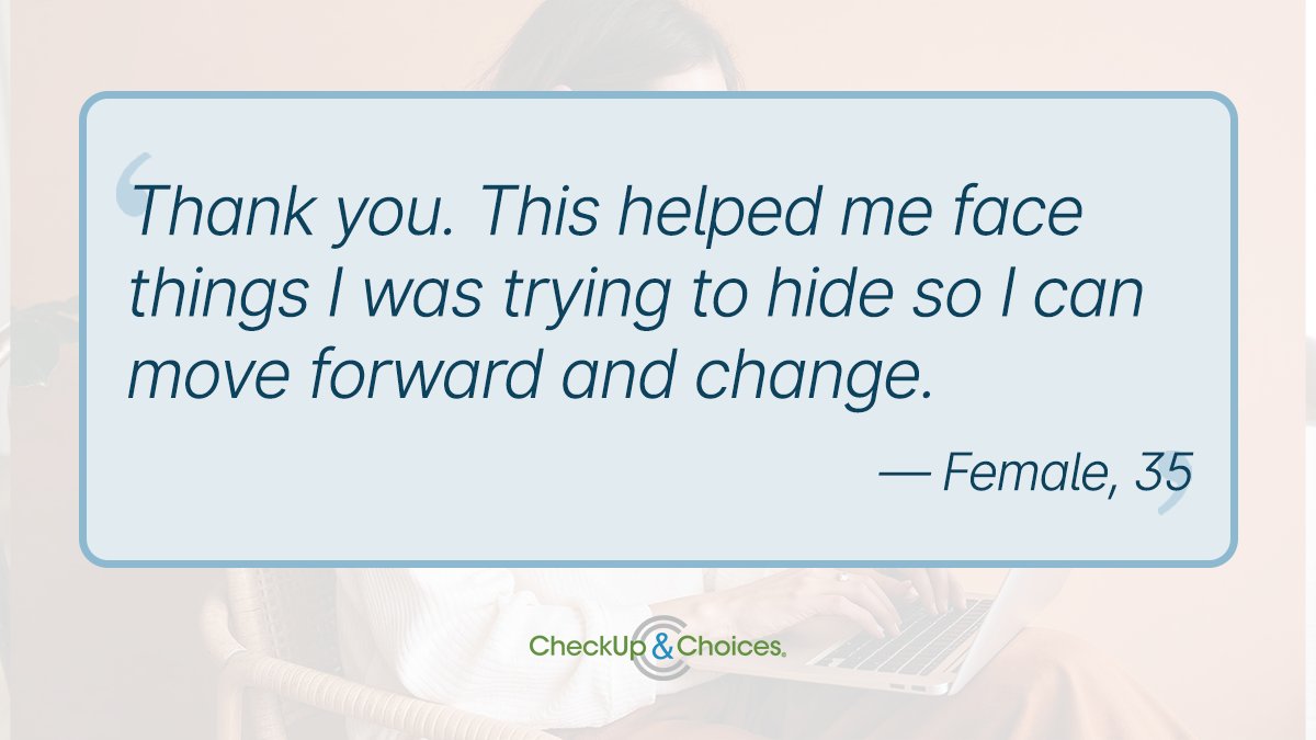 CheckUpChoices's tweet photo. 📊 Looking for an objective perspective? Our screener is 100% confidential, free, and designed to give you clear insights into your habits. No judgment—just data.

Start now with the free assessment:

https://t.co/Fki9byjIbM

#CheckUpAndChoices https://t.co/z97zIfLRIv