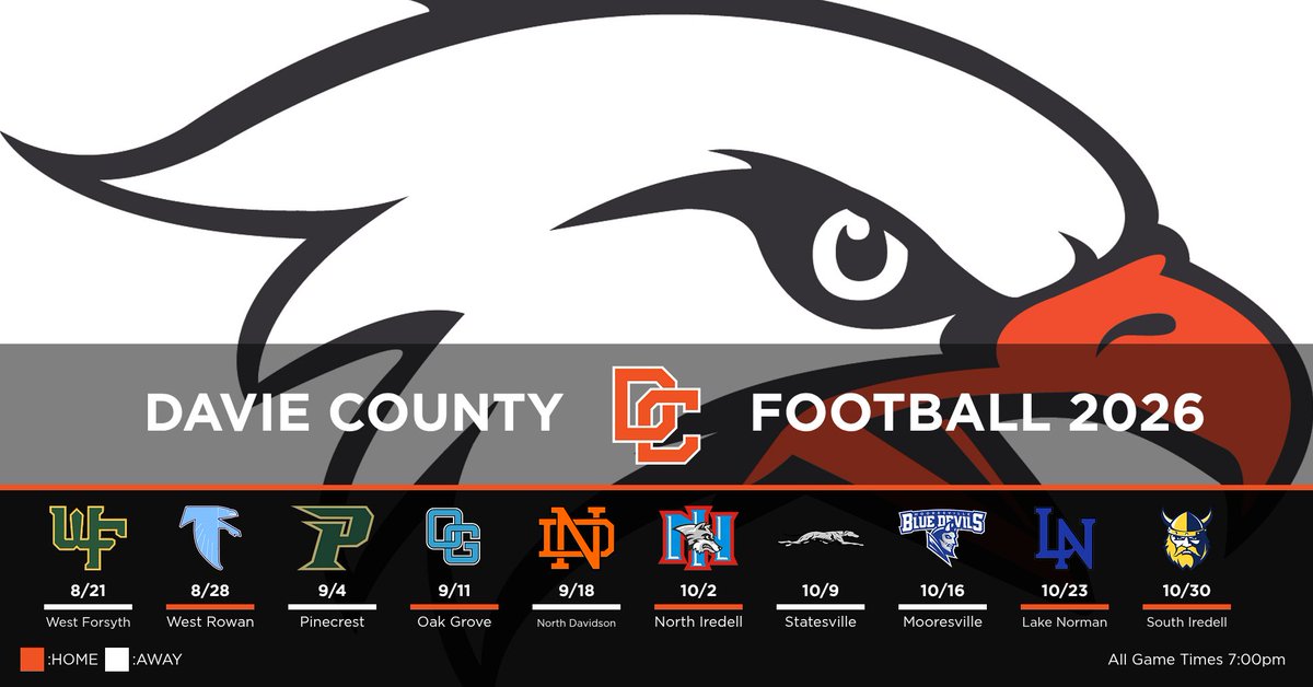 DavieHSFootball's tweet photo. Davie County 2026 Football Schedule https://t.co/cpkia20spQ