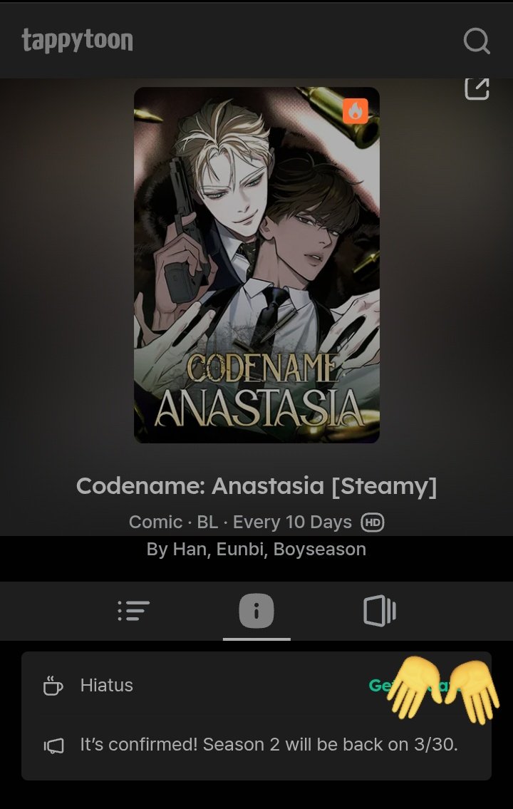 FUCKING FINALLY 
Codename Anastasia will return in English on Tappytoon March 30th 
#CodenameAnastasia #코드네임아나스타샤