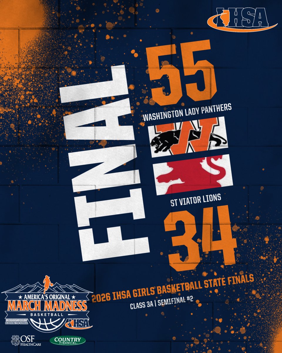 IHSA_IL's tweet photo. 🏀⛹️‍♀️Washington defeats St. Viator 55-34 to advance to the #IHSA 3A Girls Basketball State Championship!!🏆

They will face Glenwood tomorrow at 4 PM for the State Championship! https://t.co/y9bwpcoKHm