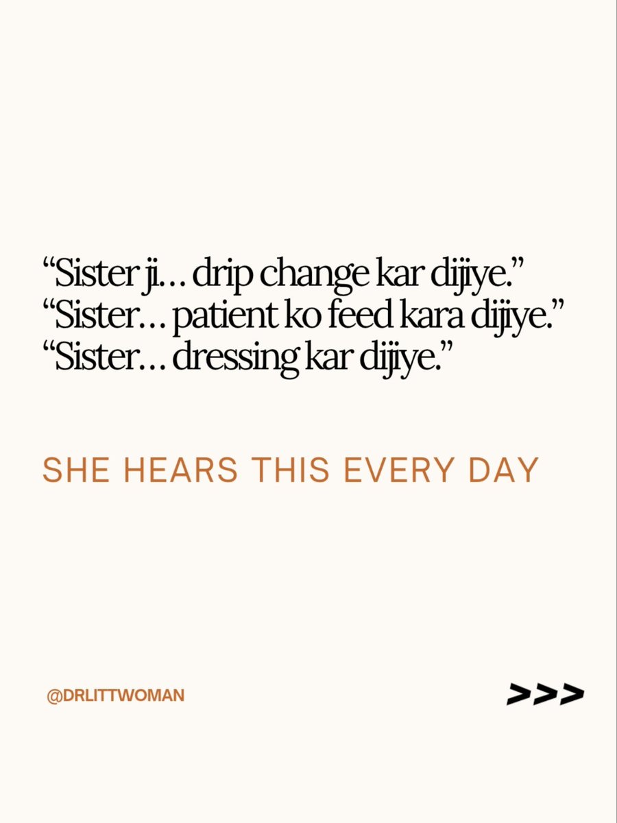 opinionated_doc's tweet photo. “Sister ji, please change the drip.”
“Sister, patient ko feed kara dijiye.”
She hears this every day in the hospital.
The problem?
She is the doctor.

Read the thread https://t.co/JSBN7IVxNv