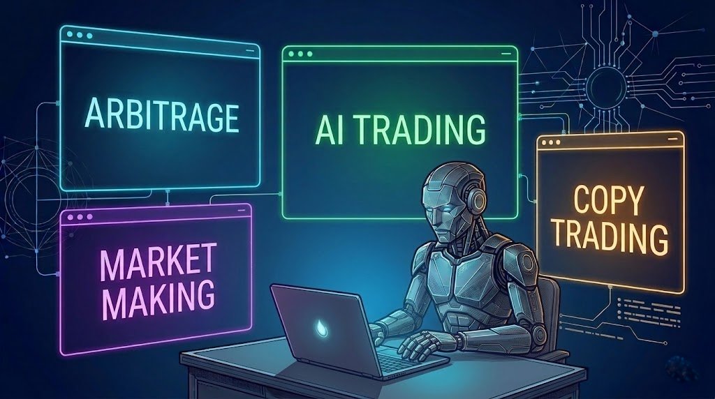 polycue_xyz's tweet photo. Want to trade on Polymarket smarter?

Our bot runs multiple strategies automatically:

• Arbitrage — captures price inconsistencies across markets
• AI probability trading — finds when market odds differ from model predictions
• Market making — earns from spreads while providing liquidity
• Copy trading — automatically follows top traders
Trade 24/7 without watching the markets. 🤖📊

Learn more: https://t.co/lXI3e2wA8b