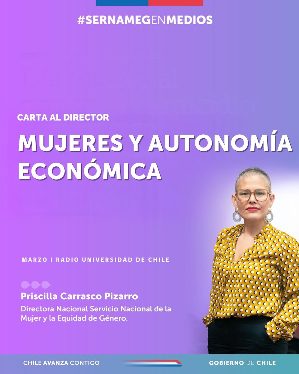 SernamEGChile's tweet photo. #SernamEGEnMedios

“Contar con herramientas para generar ingresos propios y tomar decisiones sobre sus proyectos de vida constituye una estrategia en la prevención de la violencia de género” señala directora nacional Priscilla Carrasco en su carta al director en la @uchileradio https://t.co/8yg4XkwGwg