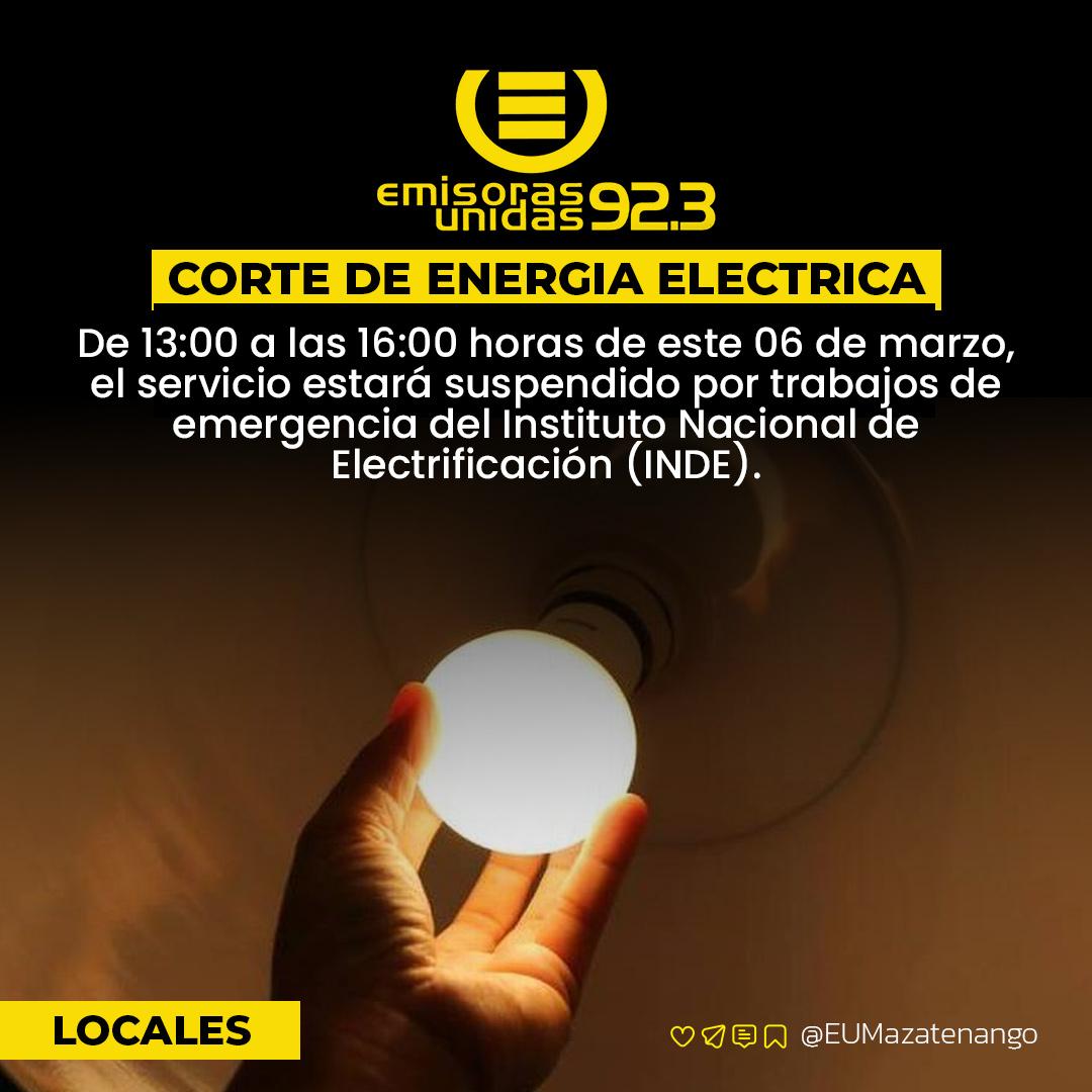 #AHORA El servicio de energía eléctrica fue suspendido temporalmente este día en varios municipios de #Suchitepéquez y #Quetzaltenango debido a trabajos de emergencia.