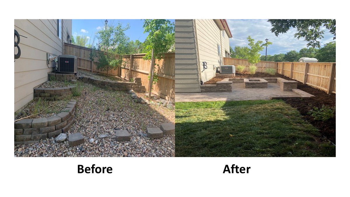 outsidedreams's tweet photo. We turned a challenging, sloped side yard into the ultimate hangout spot!🔥Now this space is ready for summer nights! 
#LandscapeDesign #Hardscape #OutdoorLiving #BeforeAndAfter
https://t.co/eU0qGfs8ZZ https://t.co/LnLVmEKRTh