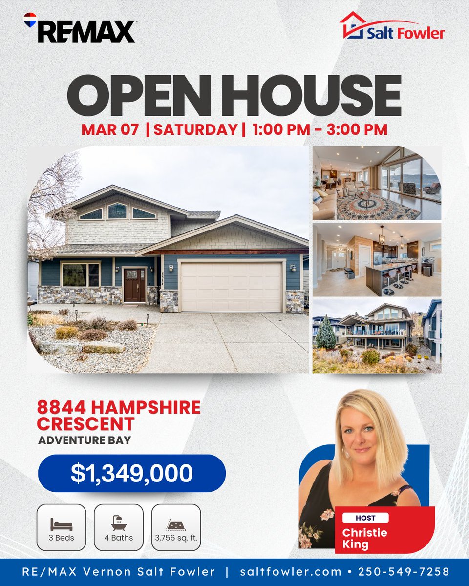 LisaSalt's tweet image. 📢 Join us for an #OPENHOUSE! 🌊 This exceptional Adventure Bay rancher with walkout basement captures breathtaking 180 degree views of Okanagan Lake. The perfect place to soak in the scenery and Okanagan lifestyle. ✨

#JustAddSalt #SaltFowler #RemaxVernon #RealEstate