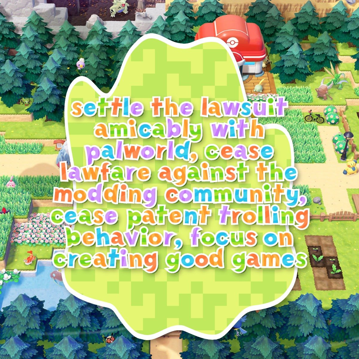 "Our mission is to bring the world together" they say while spearheading  the biggest existential threat for videogames in history with their palworld lawsuit, you are not the good guys you think you are.
#KabushikiGaishaPokemon
#ThePokemonCompanyInternational
#株式会社ポケモン