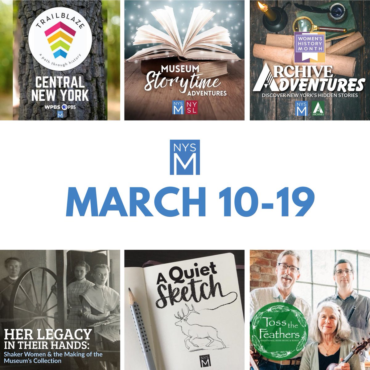 nysmuseum's tweet photo. THIS WEEK AT THE NYSM! 📚🎶✏
Tues 3/10: Trailblaze through History
Wed 3/11: Storytime Adventures
Thur 3/12: Archive Adventures
Fri 3/13: Her Legacy: Shaker Women
Sat 3/14: A Quiet Sketch
Sun 3/15: St. Patrick’s Day Irish Music
https://t.co/442f89GuAd https://t.co/LLb2lhdbTH