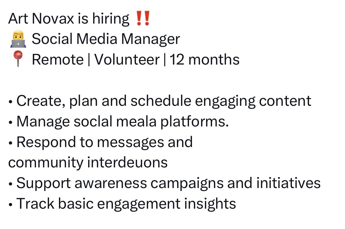 Stephaniekd8's tweet photo. 💌 Send your cv &amp; portfolio to
artnovaxmentalhealthfoundation@gmail.com https://t.co/6ZRzZuAhZB