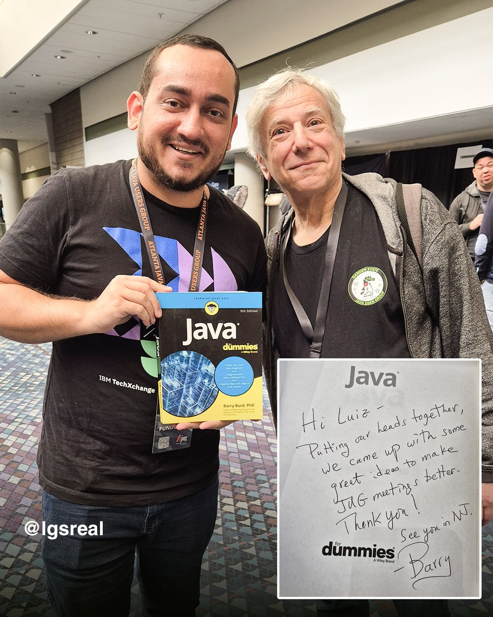 lgsreal's tweet photo. Honored to be a speaker at #Devnexus! Yesterday I had a great chat w/ @barryburd about teaching &amp; JUGs. He even gifted me his signed book—truly touched by the gesture. Thanks, Barry! See you at Garden State JUG, NJ! 🍑☕️

#Java #OracleACE https://t.co/ua9WKKnQfR
