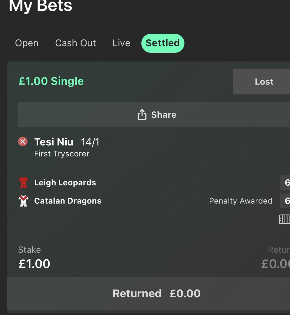 majtram's tweet photo. @bet365 why has my first try scorer bet in the Leigh game been settled as lost when I am watching the game and he has scored the first try ? And I can’t get your chat to understand ? https://t.co/kwjAAIOKDK