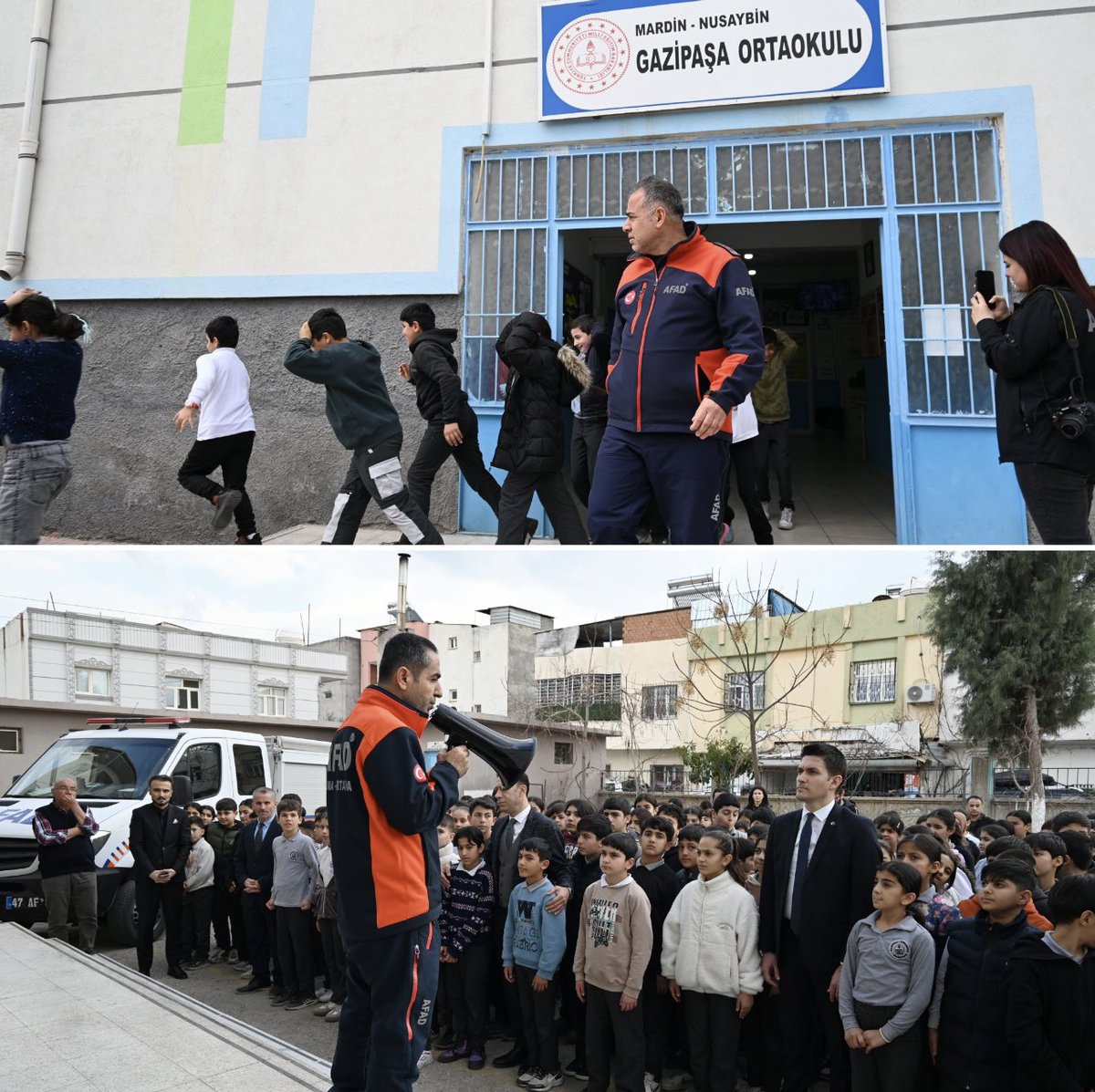 nusaybin_mem's tweet photo. 🚨🏫Nusaybin Gazipaşa Ortaokulu'nda Deprem Tatbikatı 

Kaymakamımız Sayın Evren ÇAKIR, İlçe Milli Eğitim Müdürümüz Sayın Hacı Yusuf AVLANMAZ,Kurum Müdürlerimiz ve AFAD İl Müdürlüğü ekiplerinin katılımıyla, 1–7 Mart #DepremHaftası kapsamında ilçemiz Gazipaşa Ortaokulunda “Afet Farkındalık Eğitimi ve Arama Kurtarma Tahliye Tatbikatı” gerçekleştirildi.

Eğitimin ardından senaryo gereği siren sesiyle birlikte öğrenciler, öğretmenleri ve AFAD ekiplerinin yönlendirmesiyle güvenli şekilde toplanma alanına tahliye edildi.🚨📚

@tcmeb
@Yusuf__Tekin
@Mardin_Valiligi 
@mardinilmem
 @ali_eyyupkoca
@Nsy_Kaymakamlik 
@haciavlanmaz