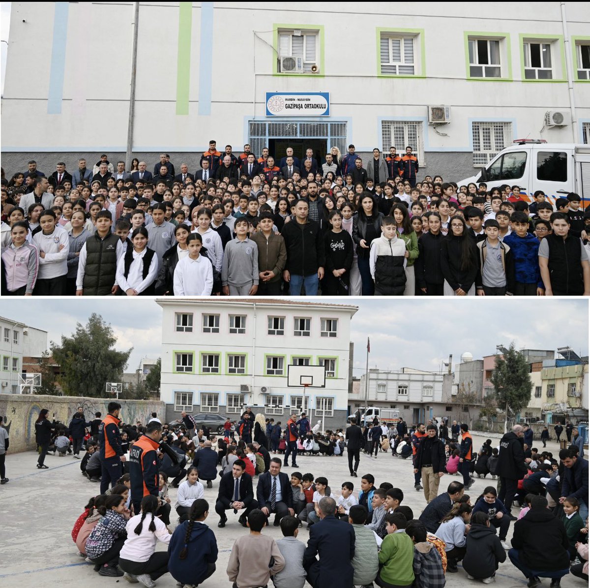 nusaybin_mem's tweet photo. 🚨🏫Nusaybin Gazipaşa Ortaokulu'nda Deprem Tatbikatı 

Kaymakamımız Sayın Evren ÇAKIR, İlçe Milli Eğitim Müdürümüz Sayın Hacı Yusuf AVLANMAZ,Kurum Müdürlerimiz ve AFAD İl Müdürlüğü ekiplerinin katılımıyla, 1–7 Mart #DepremHaftası kapsamında ilçemiz Gazipaşa Ortaokulunda “Afet Farkındalık Eğitimi ve Arama Kurtarma Tahliye Tatbikatı” gerçekleştirildi.

Eğitimin ardından senaryo gereği siren sesiyle birlikte öğrenciler, öğretmenleri ve AFAD ekiplerinin yönlendirmesiyle güvenli şekilde toplanma alanına tahliye edildi.🚨📚

@tcmeb
@Yusuf__Tekin
@Mardin_Valiligi 
@mardinilmem
 @ali_eyyupkoca
@Nsy_Kaymakamlik 
@haciavlanmaz