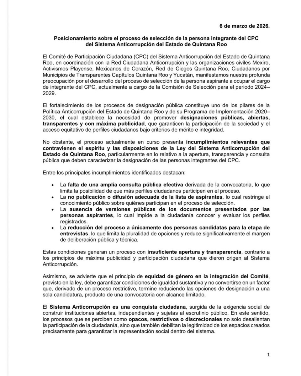Comité de Participación Ciudadana Quintana Roo tweet media