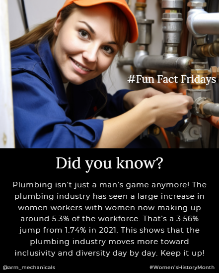 arm_mechanicals's tweet image. Happy Fun Fact Friday! As it is Women's History Month, we at ARM would like to take a moment to acknowledge the incredible women breaking into the plumbing industry every day. Keep it up! #WomensHistoryMonth #plumbingfacts