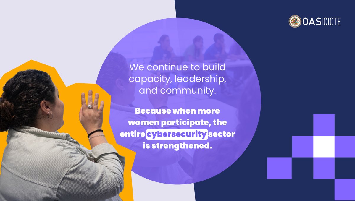 OEA_Cyber's tweet photo. This #8M, from the Cybersecurity Section of @OEA_CICTE, we reaffirm our commitment to a safer, more inclusive, and more diverse digital ecosystem 💜🌐

In recent years, we have worked to create spaces, amplify voices, and provide concrete tools so that more women and young people can enter and grow in the cybersecurity sector.

Results:
👩‍💻 1,866 girls and women trained in digital skills and cybersecurity
🚀 30+ initiatives promoting their active participation in the ecosystem

We will continue building capacity, leadership, and community — because when more women participate, the entire sector grows stronger. 

#InternationalWomensDay #WomenInCybersecurity #8M