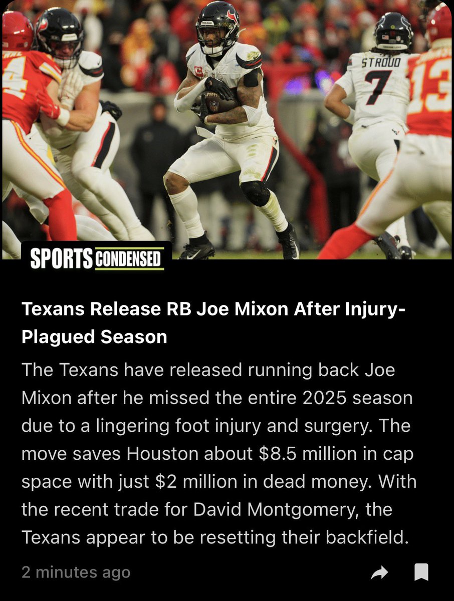 Sauvik99's tweet photo. Texans Release RB Joe Mixon After Injury-Plagued Season 

https://t.co/ojPHLvfzND 
 -via Sports Condensed https://t.co/YHNobc7IS8