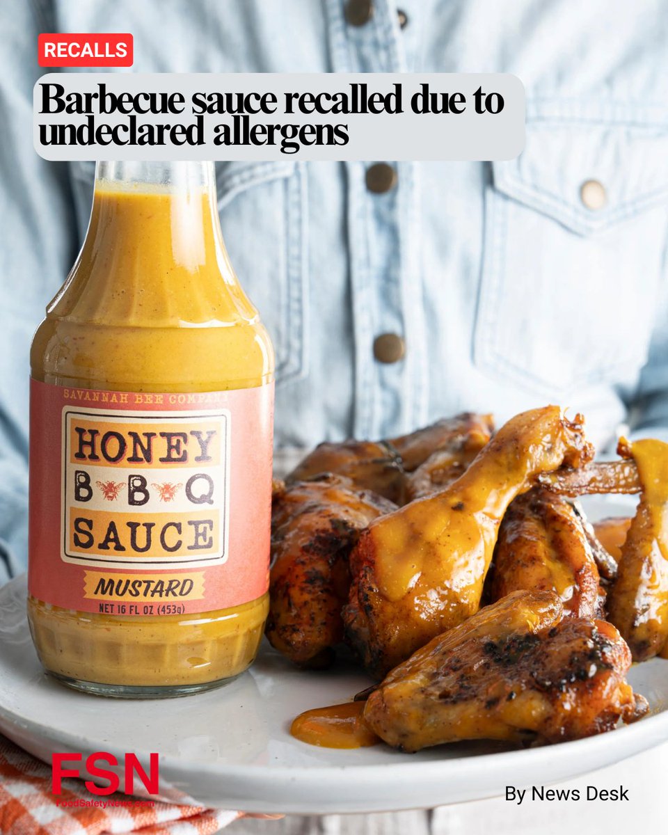 🚨 Recall Alert 🚨
Savannah Bee Company is recalling Honey BBQ Sauce–Mustard (Lot #B1L1360525) due to undeclared wheat and soy.

#FoodRecall #AllergyAlert #FoodSafety #ConsumerAlert

foodsafetynews.com/2026/03/barbec…