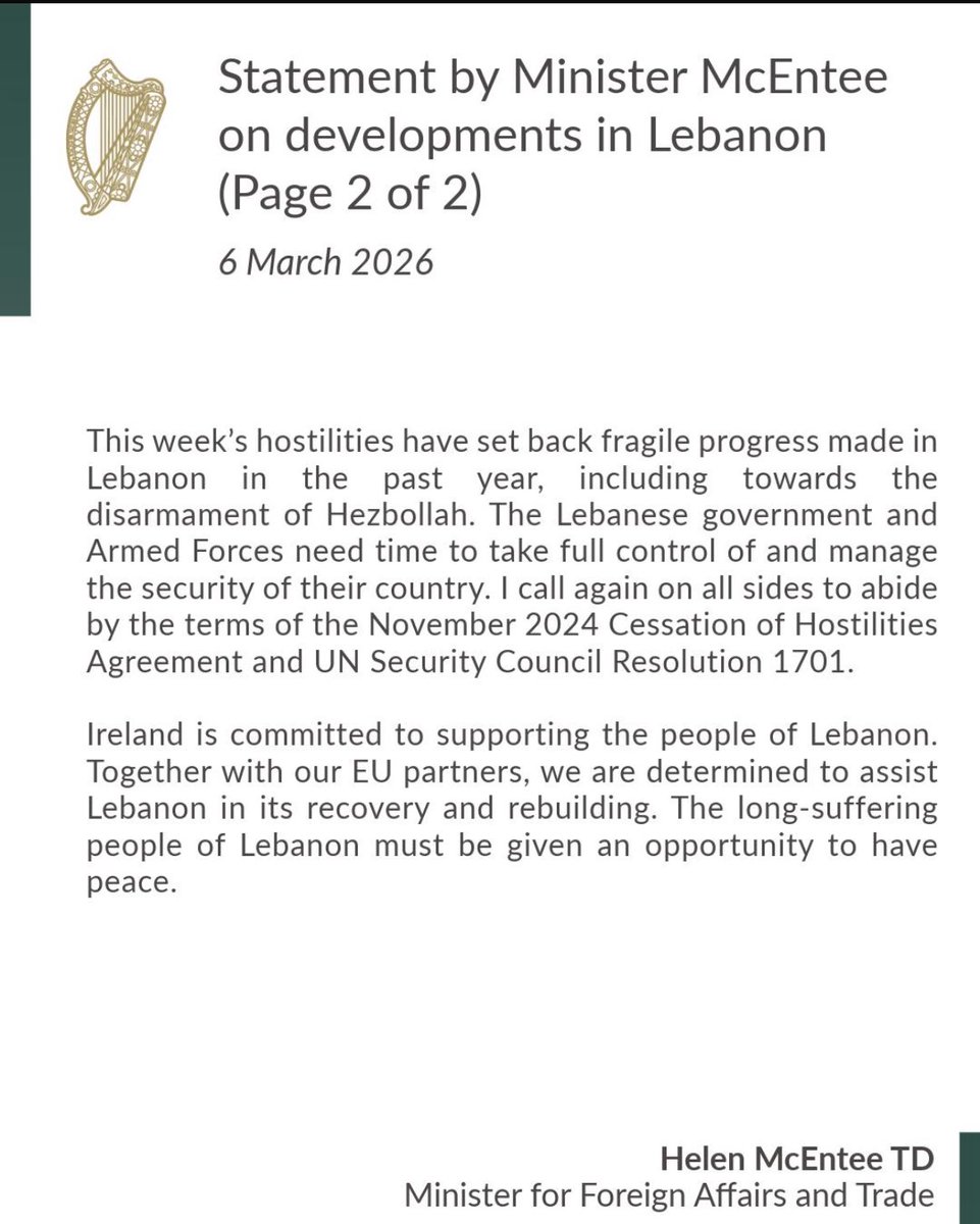 The attack on a UNIFIL base in Lebanon today is completely unacceptable. 

I want to commend the Irish peacekeepers who assisted their Ghanaian counterparts. 

All Irish personnel deployed in the region are well and accounted for.