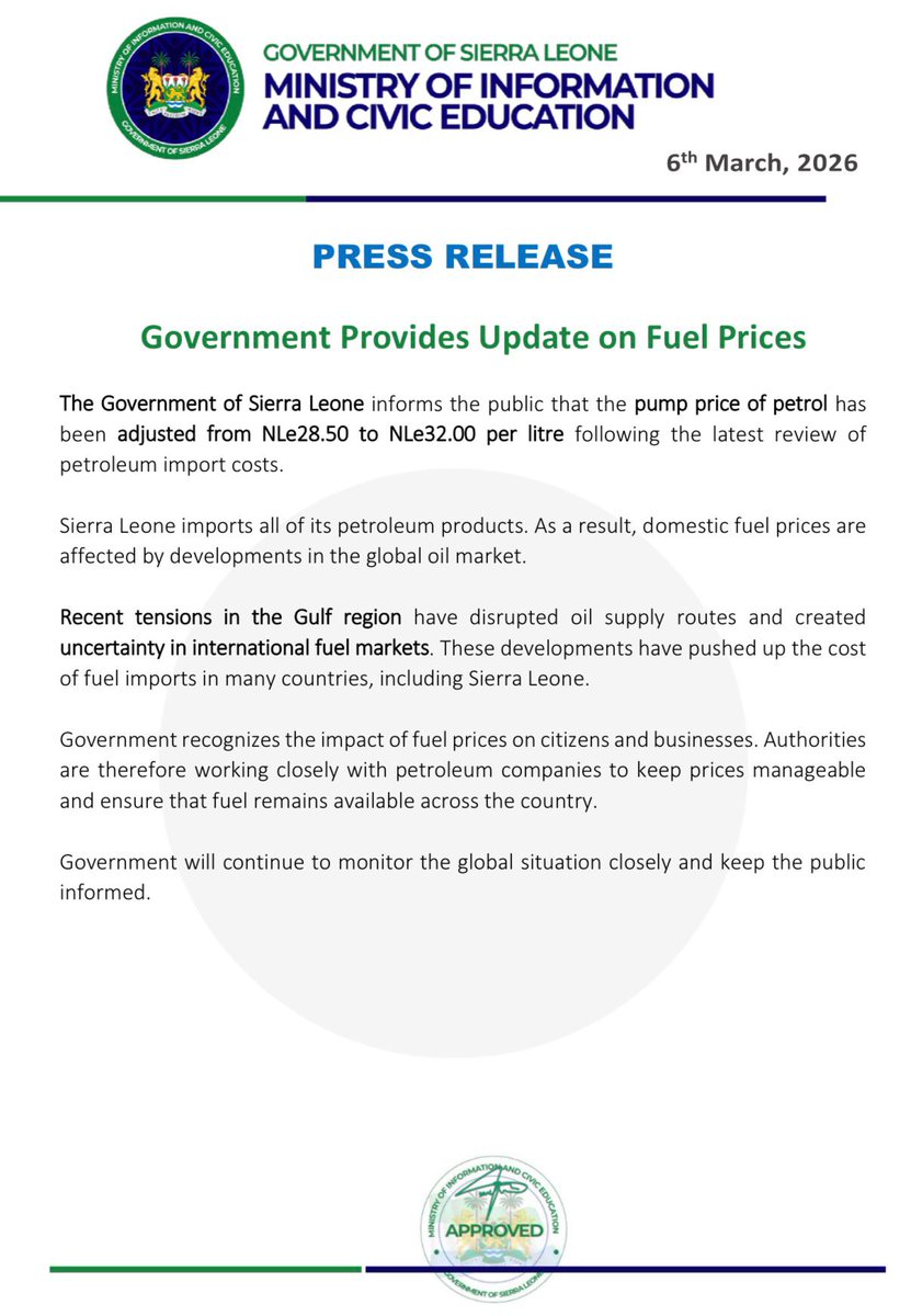 Ministry of Information & Civic Education S/Leone tweet media