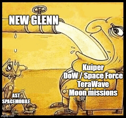 engine_rich's tweet photo. I don't think $ASTS fans understand how painful it's going to be to depend on a new rocket to satisfy this demand. And remember, Vulcan is struggling hard, so add some of its Kuiper and DoW launches to New Glenn as well. 

But surely Bezos will prioritize ASTS. CONGRATS FOR WHAT?!