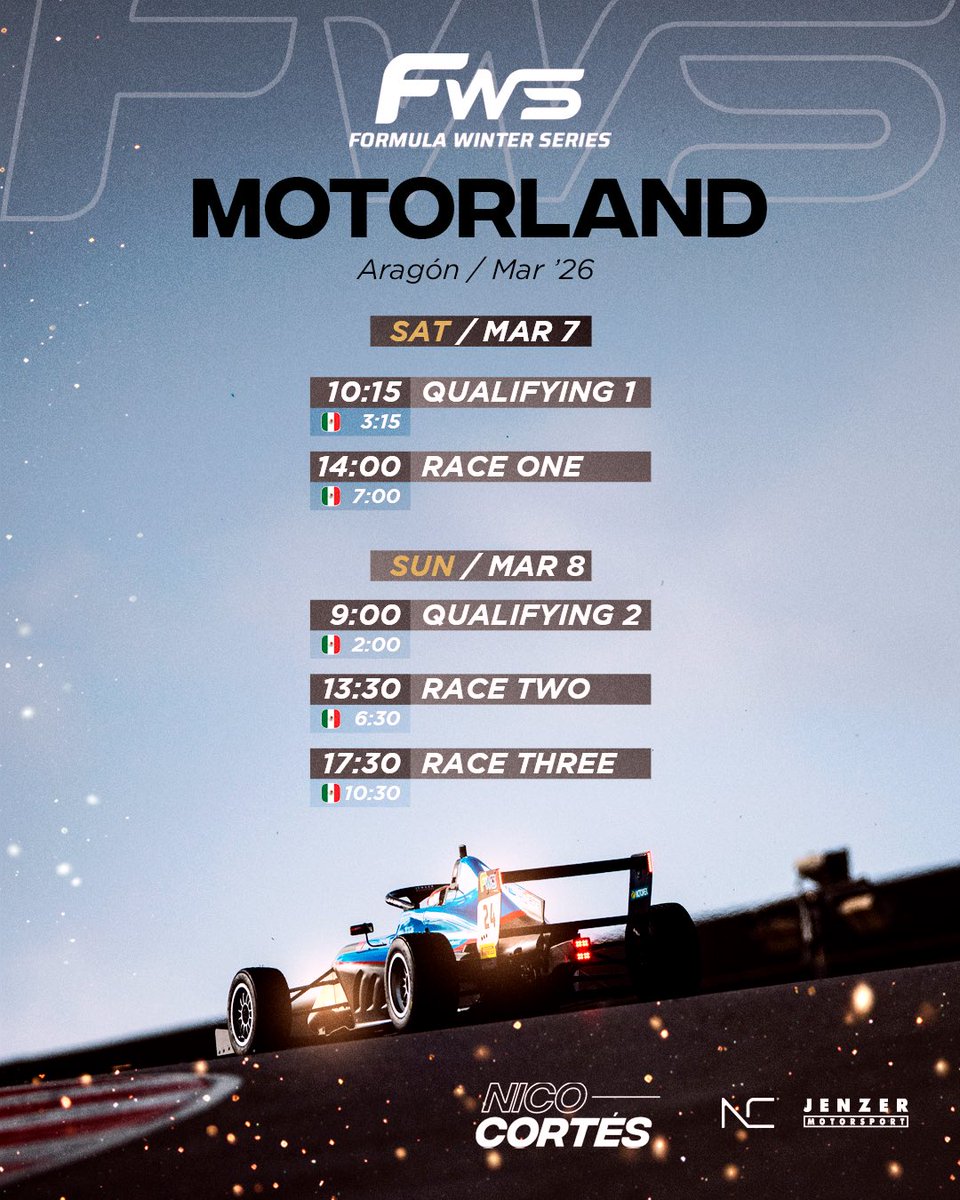 Another race weekend ahead on track. 🏁

This round of the FWS takes us to the incredible <a href="/AragonMotorLand/">MotorLand Aragón</a> circuit.

We keep pushing hard with the entire <a href="/JenzerF3_F4/">Jenzer Motorsport AG</a> team, learning every session, gaining experience, and fighting for strong results. 💪🔥