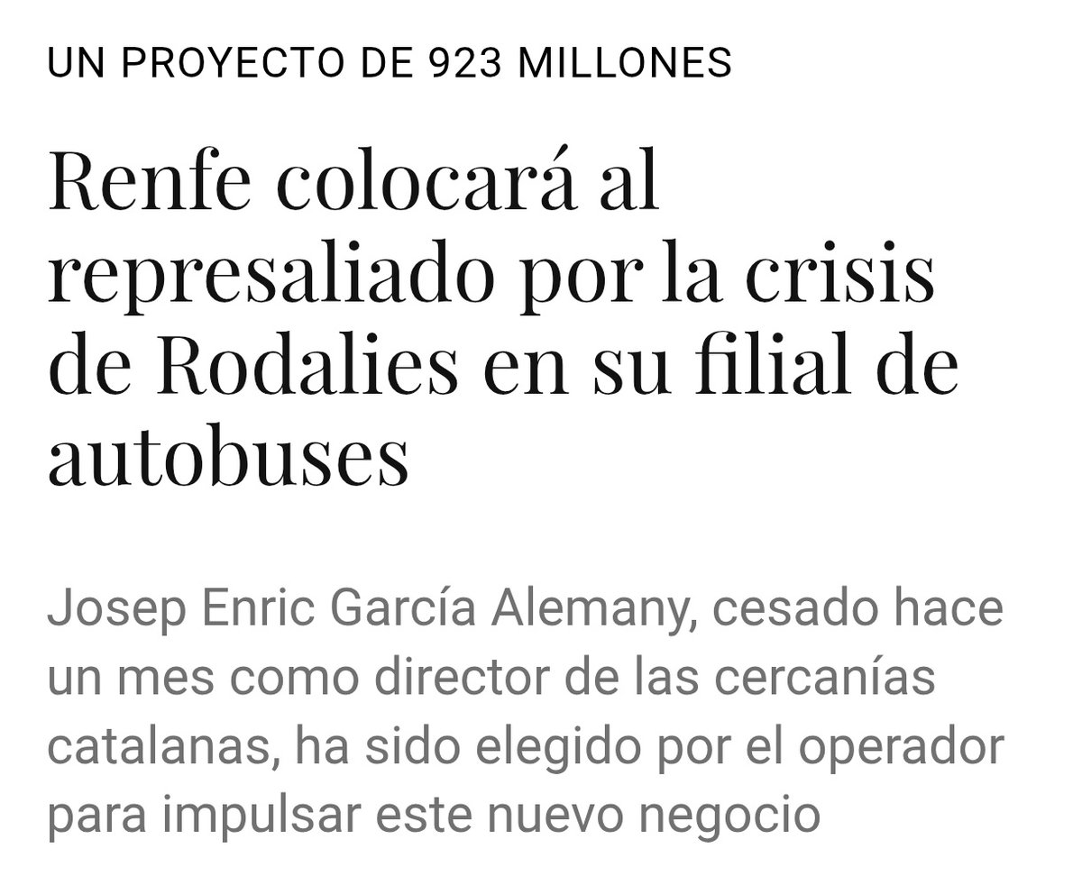 De Rodalies-Renfe a Autobusos-Renfe. 👏👏👏👏

La cosa era despedir a la Paneque o a aquest 🐓 i varen triar però en un plis l'han tornat a col.locar no fos cas que tiri de la manta.

#ElGovernDeTothom