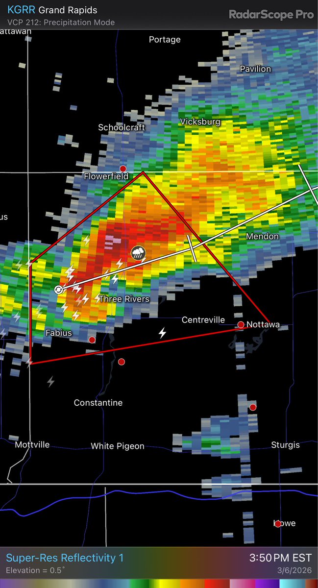 Three Rivers is getting rocked right now. Prayers for everyone there. If you are in Mendon or Vicksburg you need to take shelter now #wmiwx #tornado