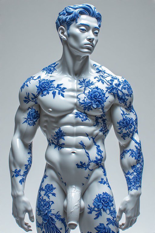 GayAdventuresAI's tweet photo. I found a porcelain statue from the Ming dynasty in an antique shop. I took it home and the next day it came to life. #gayai #gayfantasy #aigenerated #queerart https://t.co/X8SgLrZvhz