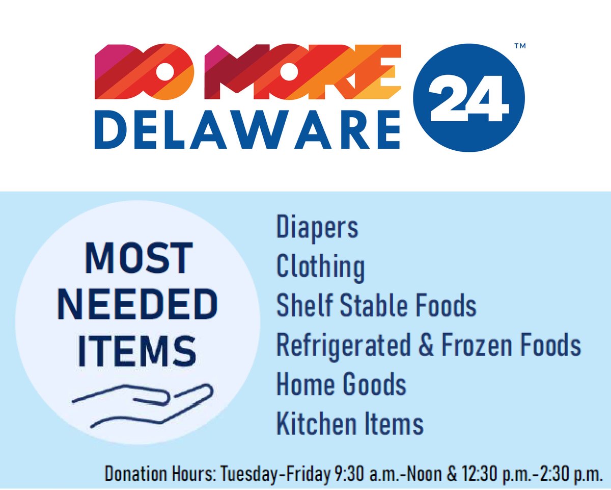 The Ministry of Caring's Ruth Balick Distribution Center gladly accepts dontions of shelf stable and frozen foods, new or gently used clothing and household items, and packs of diapers. You make this possible. We also welcome your online gifts via: domore24delaware.org/fundraisers/mi…