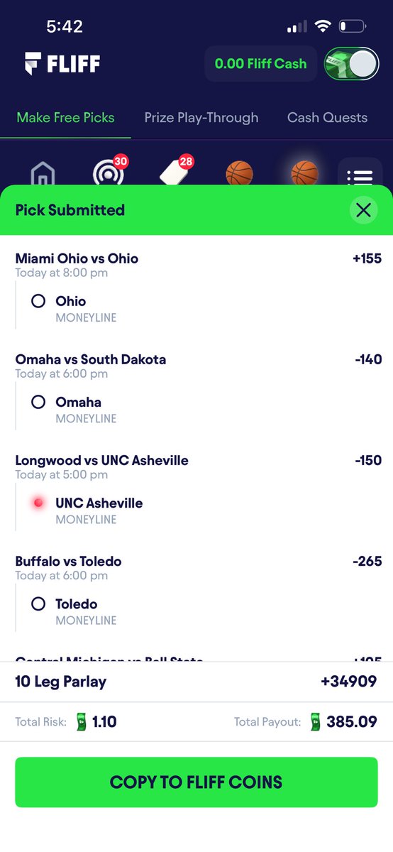 drunkduckco's tweet photo. I’ve slowed down the gambling and am now using this app for pussies.

Wish me luck.

Go big or go home. 

Miami (OH) losses tonight due to 4 quarters and a dime. https://t.co/KursEZeN3H