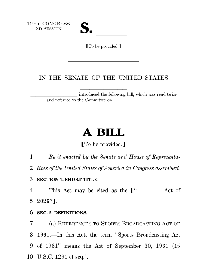 RossDellenger's tweet photo. Notable Congressional news:

For the first time, a Republican and Democrat, Sens. Eric Schmitt (R-Mo.) and Maria Cantwell (D-Wa), have agreed on legislation to amend the Sports Broadcasting Act of 1961 to permit conferences to pool media rights, their staffs tell @YahooSports. https://t.co/oMgRLRc1oP