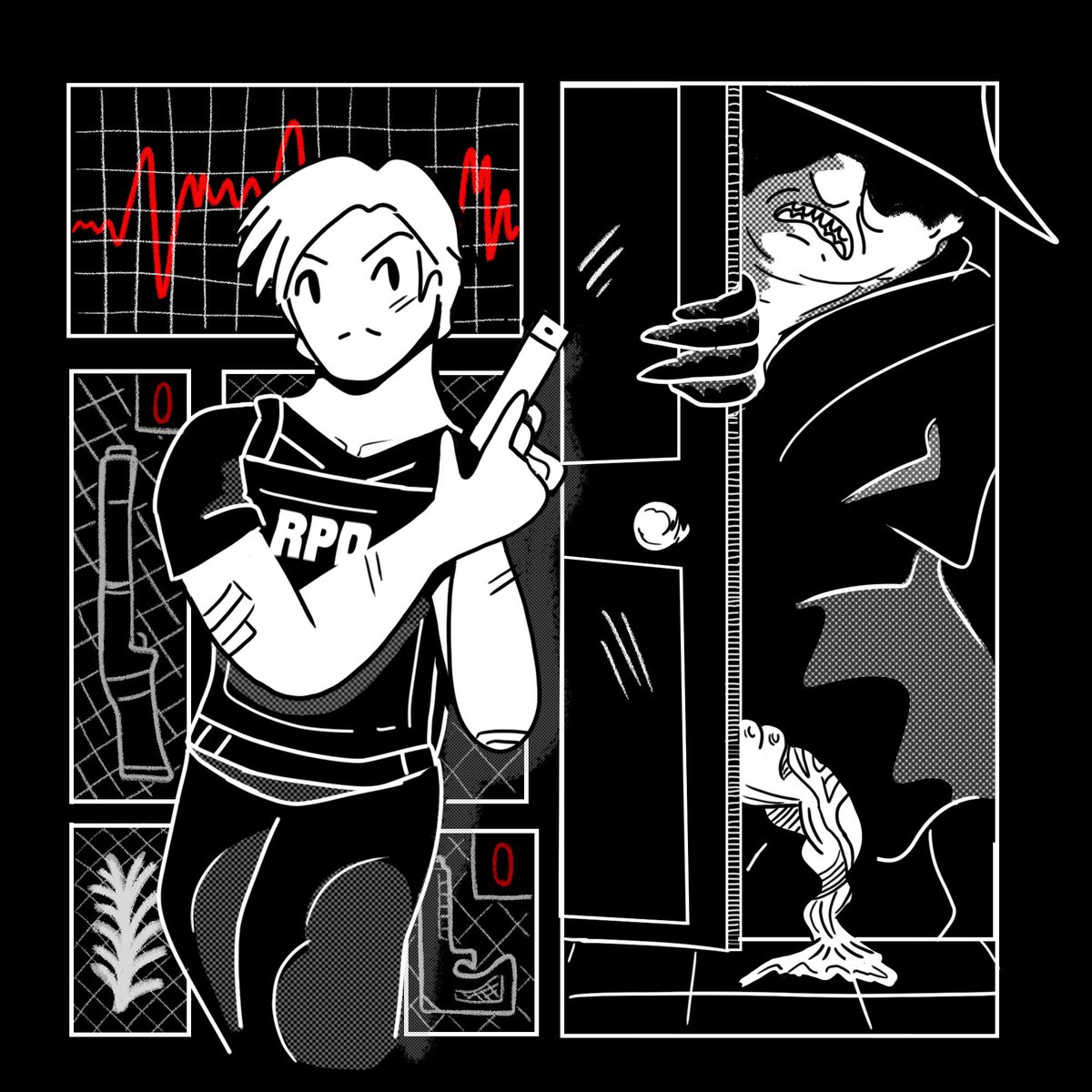 Boxyglass's tweet photo. Resident Evil 2 drawing from a bit ago https://t.co/2SJoU1qdjo