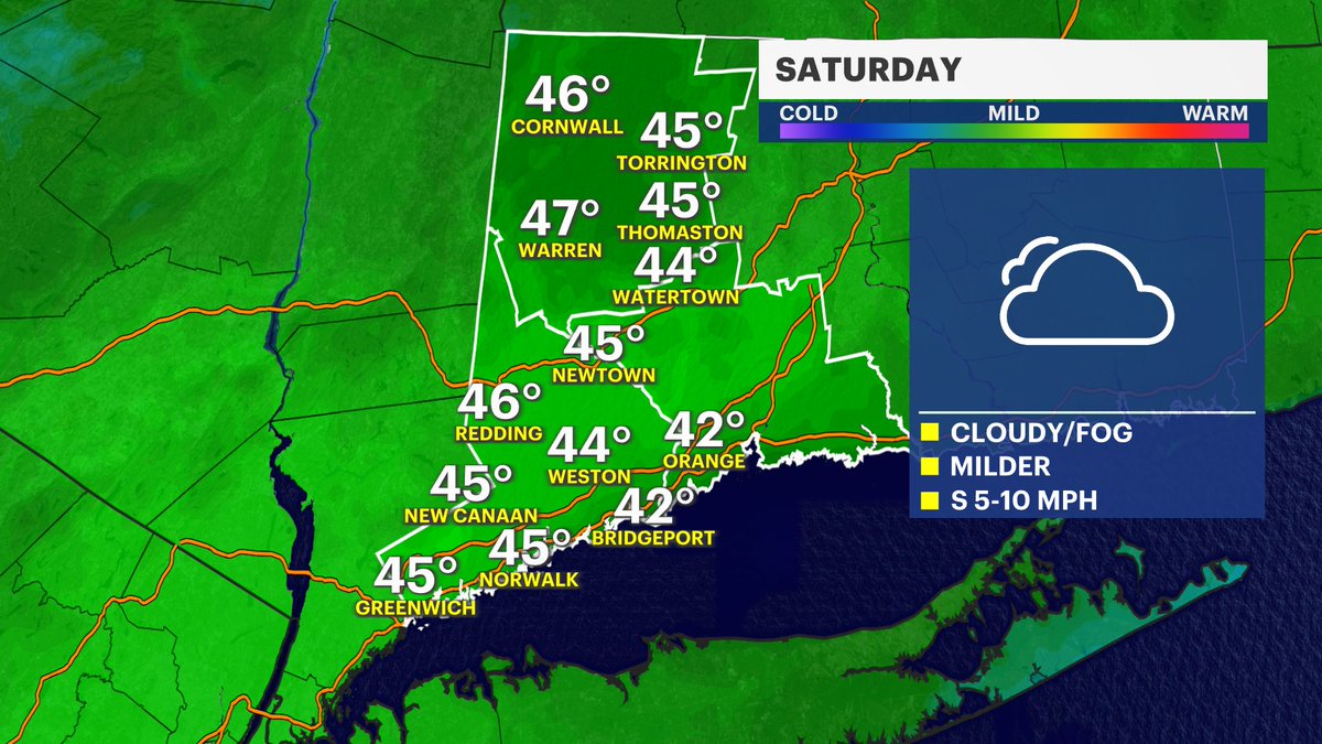 MichelePowersWx's tweet photo. ☁️Weekend plans? Cloudy & foggy to start, but rainy finish for Saturday. It'll feel like we are changing seasons with the clocks Sunday #springforward
@News12CT https://t.co/ZtR99TSggR
#ctweather #news12 #weekendweather https://t.co/suCbaBjxA5