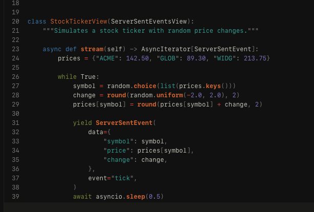 davegaeddert's tweet photo. I ripped async out of Plain very early on. I'm finally starting to consider how to bring it back...

How about, purely for SSE and websockets?

The plain server is completely vertically integrated now, and you can opt-in to async python *just* for these specific kinds of views 🤔 https://t.co/oDd0PkcCLz