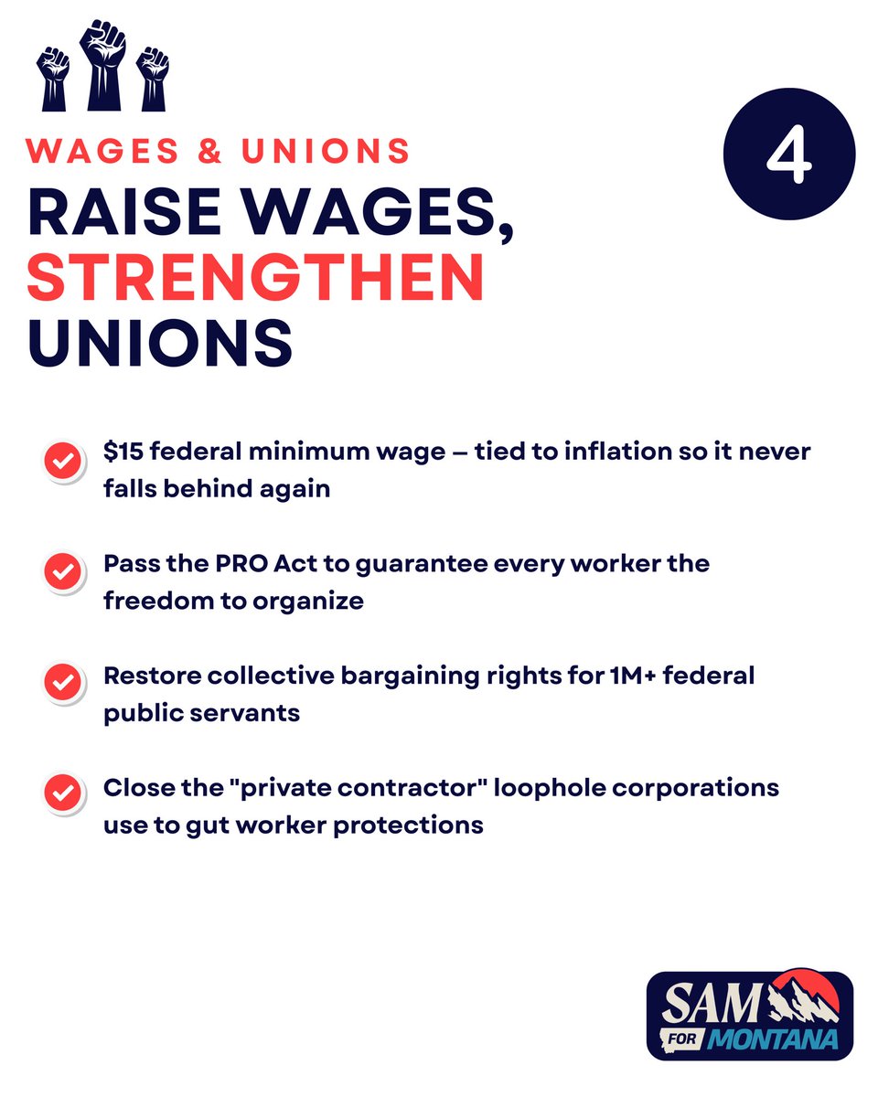 SamForstag's tweet photo. I’m running for Congress to give working Montanans a voice in Washington. 

Swipe to see the policies I’ll fight for to deliver for working Montana families. 
 
(Part 2) 
#SamForMontana #MT01 #MTPol https://t.co/OczRjmG7Zc