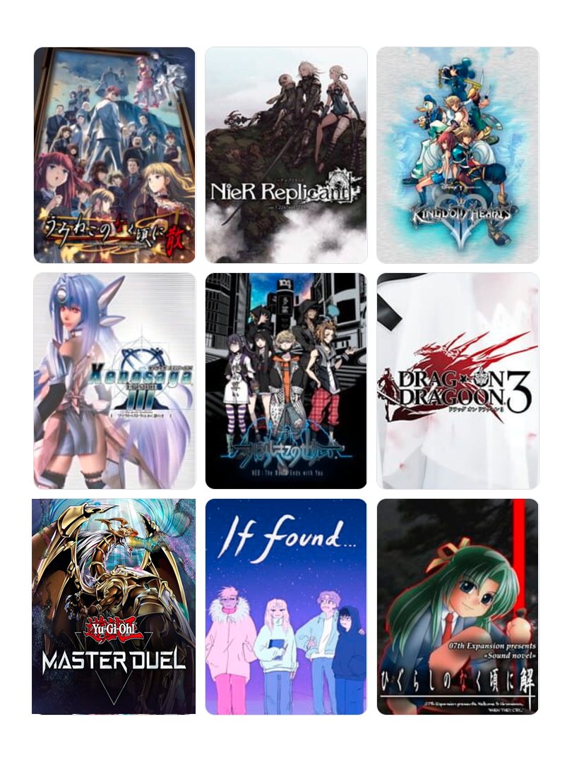 Je pense que j'ai oublié des jeux mais c'est mon weeb slop pour l'instant