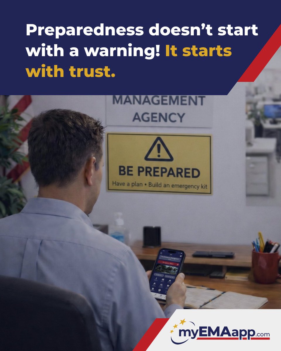 MyEMAapp's tweet photo. Preparedness doesn’t start with a warning! It starts with trust.Communities who feel informed before severe weather respond better during it. https://t.co/gHdruFy0wj