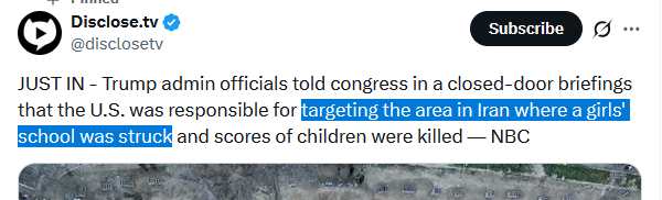 realmrdoe's tweet photo. @IredcapI @disclosetv https://t.co/QOP7VZgDNf never said the U.S. admitted to targeting a girls’ school in Iran. What you just posted is exactly what https://t.co/QOP7VZgDNf wrote, which is exactly what NBC News wrote too... https://t.co/7Y3JONPQUZ