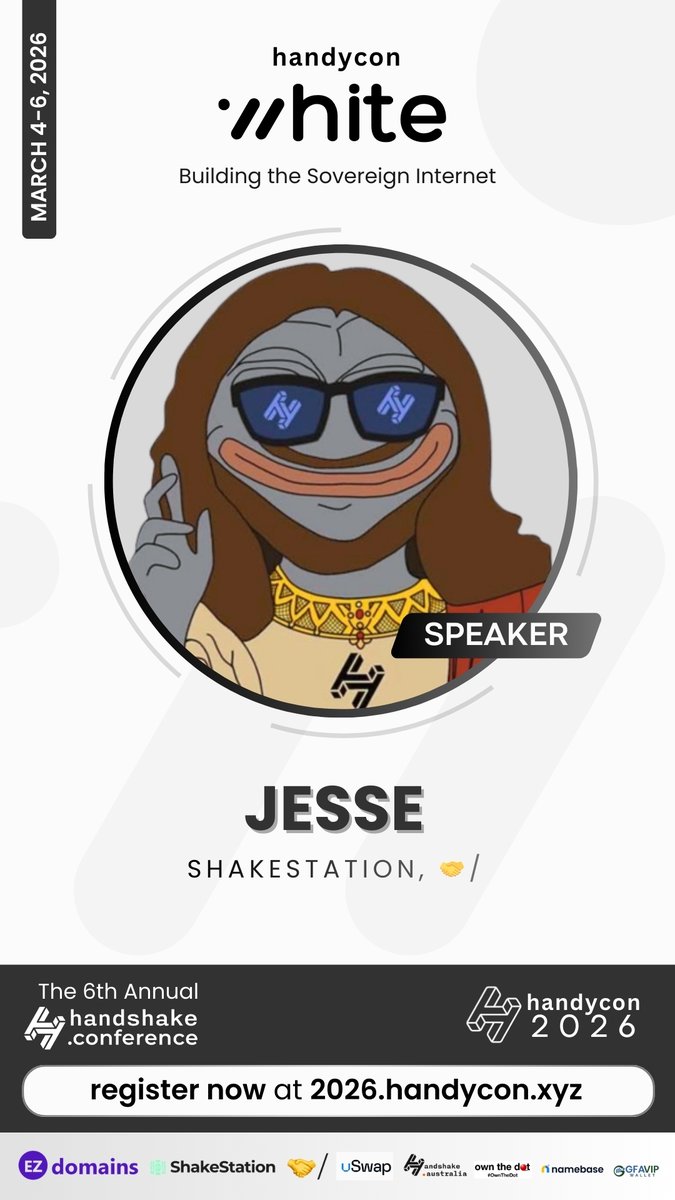handshakecon's tweet image. After the @flamingohns Auction 29...

ShakeStation and 🤝/ update from Jesse and Eskimo 🤝🤍

The current state and what to look forward to. Your marketplace for Handshake TLDs evolving.

Day 3 live now: icebreakers.balloongrid.com/engage/handyco…

#HandyConWhite #HNS $HNS #handshake #web3