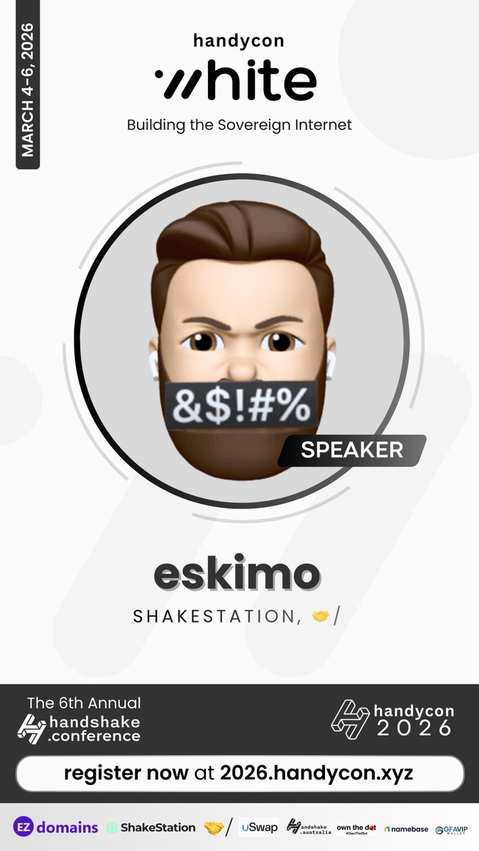 handshakecon's tweet image. After the @flamingohns Auction 29...

ShakeStation and 🤝/ update from Jesse and Eskimo 🤝🤍

The current state and what to look forward to. Your marketplace for Handshake TLDs evolving.

Day 3 live now: icebreakers.balloongrid.com/engage/handyco…

#HandyConWhite #HNS $HNS #handshake #web3