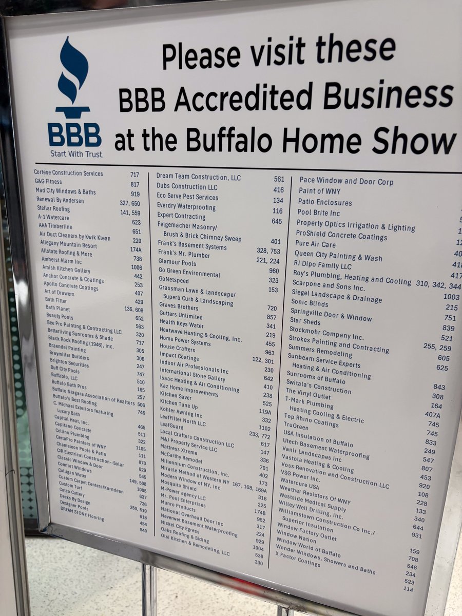 We had a great time visiting the <a href="/BuffaloHomeShow/">Buffalo Home Show</a> at <a href="/BFLOconvention/">Buffalo Convention Center</a>
Center and connecting with many of our BBB Accredited Businesses and their teams.

Look for BBB signage and support the BBB Accredited Businesses exhibiting there!