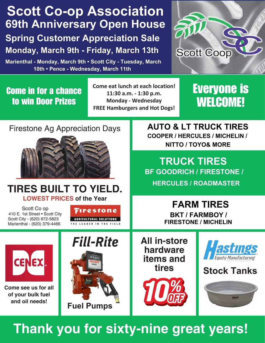 Come see us next week for Customer Appreciation Days #ScottCoop