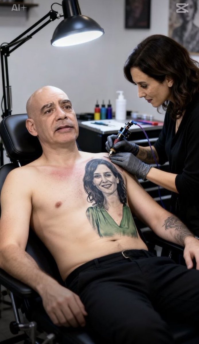 anluma99's tweet photo. El periodista tatuado 

Es uno de esos dóciles y paniaguados voceros que la televisión  pone al servicio de Ayuso . Aquí no hay periodismo  libre, sino cuerpo entregado: un periodista convertido en lienzo para que la tinta del poder no se borre https://t.co/kj9NMwo5KA