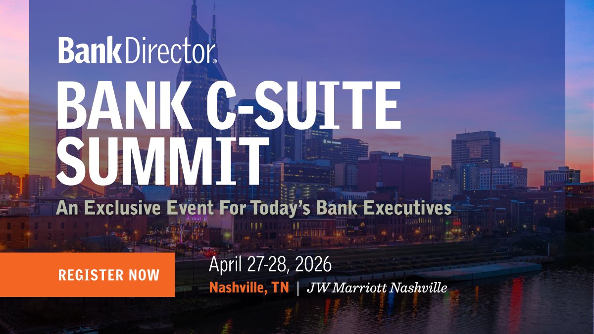 BankDirector's tweet image. Engage with industry #experts and like-minded leaders at Bank Director's next in-person #event: the Bank C-Suite Summit! Visit the link below to register.
bankdirector.com/product/bank-c… #Nashville #BankingIndustry