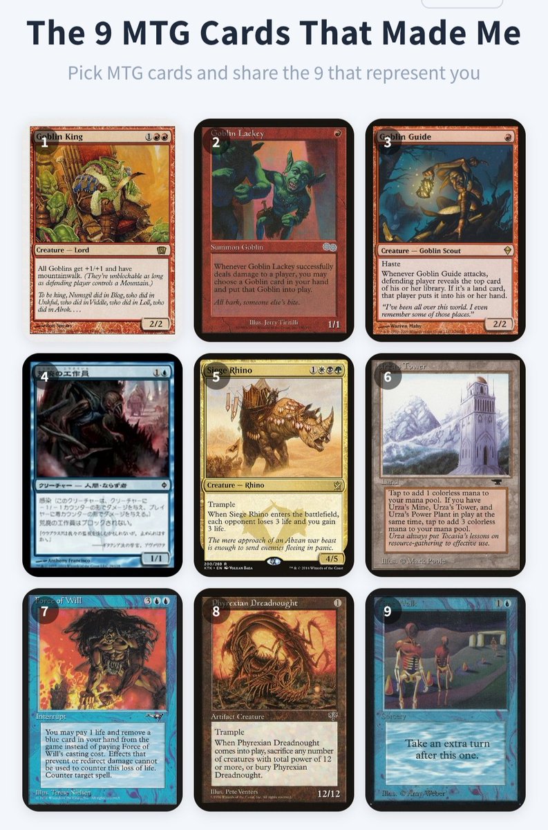 Empezamos con un precon de goblins, goblin de extendido y legacy, iniciando modern con burn, dándole duro con infect, jugando el mejor T2, bajando troncho con tron, jugando el buen legacy, llegamos a premodern con la buena gamba y a OS el culmen!! Ha sido buena evolución jjj #mtg