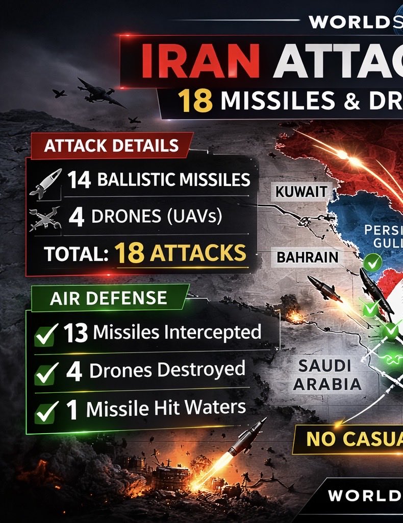 worldscopecom's tweet photo. 🚨 BREAKING

Iran launched 18 missiles and drones toward Qatar.

Most were intercepted by Qatari air defenses.
No casualties reported.

Doha says it reserves the right to respond under the UN Charter.

#WorldScope #Geopolitics #MiddleEast #BreakingNews #Qatar #IranWar https://t.co/5tUTSuPP30
