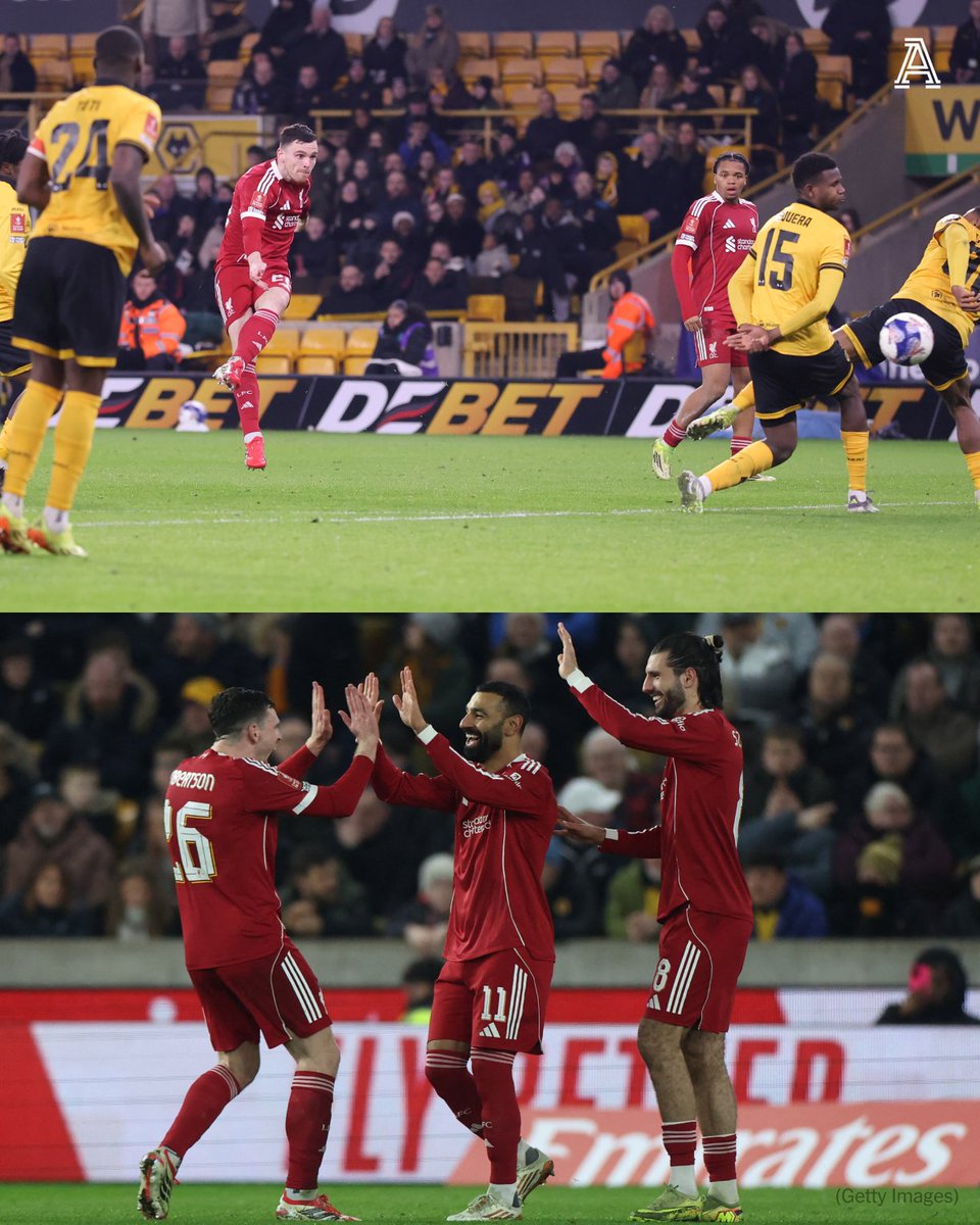 Two goals in quick succession puts Liverpool in control of their FA Cup tie against Wolves.

Andy Robertson’s tidy finish put Arne Slot’s side ahead, before Mohamed Salah scored his second goal at Molineux in four days, awarded after a VAR check for a tight offside.
