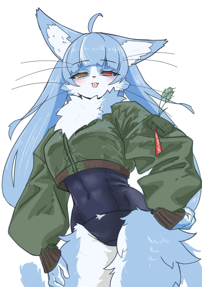 例の流行ってる服、クロップド丈の仲間っぽい
というわけでクロップド丈MA-1+旧スクおまねこくん
#おまねこ